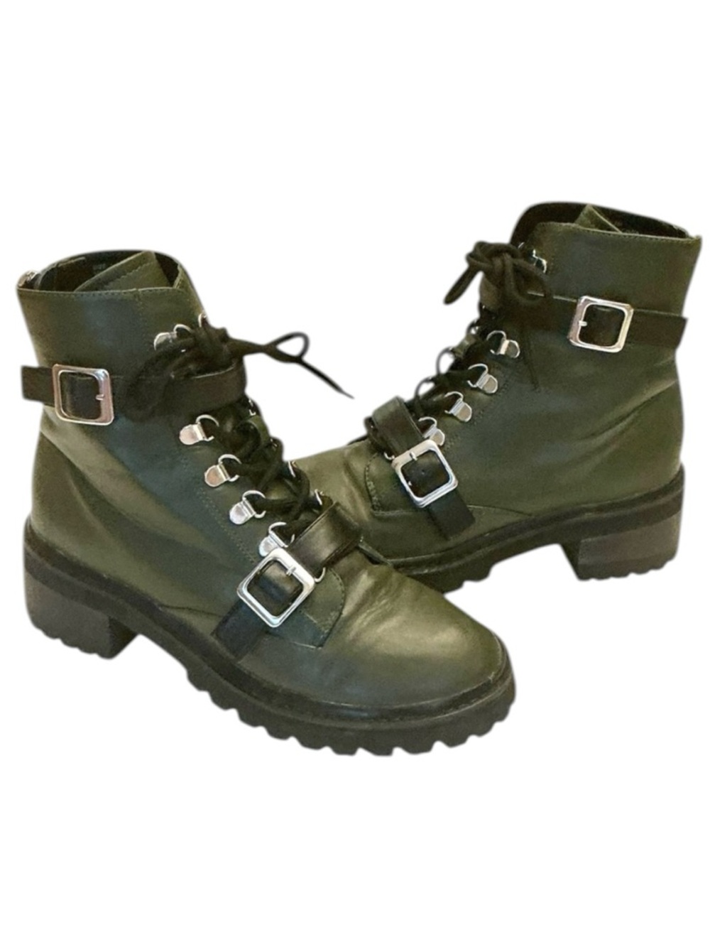 Free People x Farlyrobin Slate Combat Boot Vegan Leather Back Zip Green Size 8M